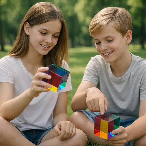 (50mm) CMY QYUGO Color Cube in Acrylic Acrylic Color Mixing Desk Toy | STEM Educational Gift for Kids & Adults, Stress
