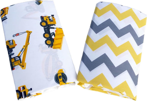 Handywa 2 Pack 28 52 Cotton Fitted Crib Sheets, Construction Trucks and Chevron Print, Fits Standard x in Baby Crib