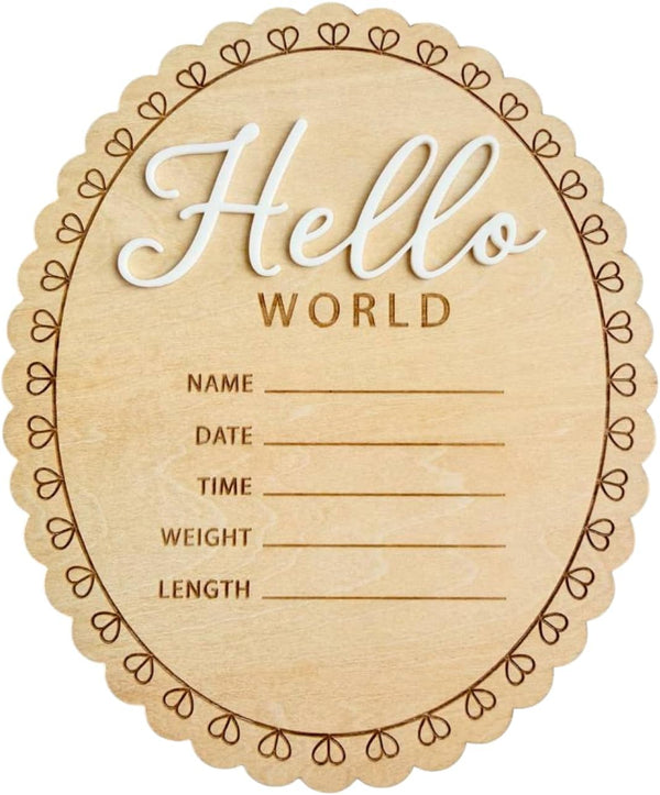 Kemmintvn Hello World Baby Wooden Ornament, Newborn Birth Announcement Plaque, Baby Milestone Keepsake,