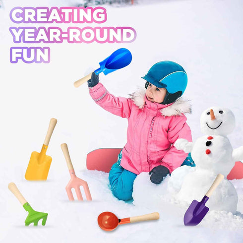 Egashow 6 8" Playset PCS Kids Gardening Tools, Metal Beach Sandbox Digging Toys with Sturdy Wooden Handle, Safe