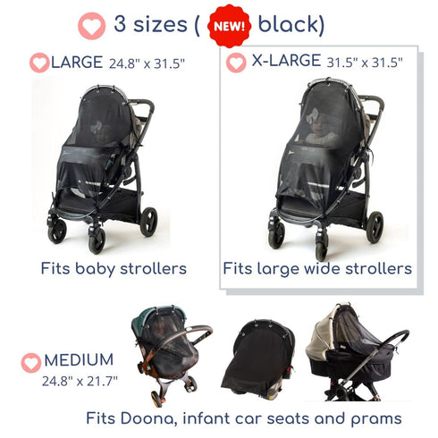 Sun Shade for Strollers (XL Black), Universal Adjustable SPF 30+ Sunshade with See Through Canopy Cover