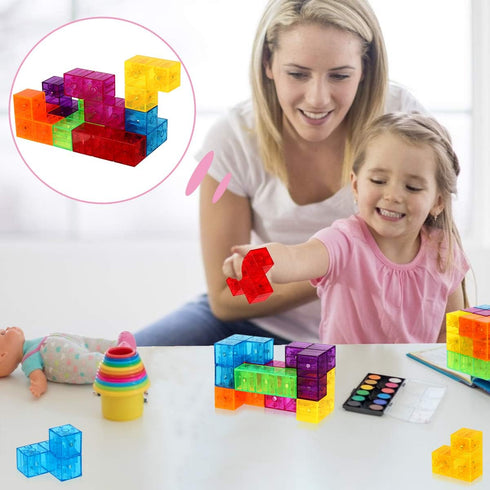 Magnetic Building Blocks, Magic Magnetic 3D Puzzle Cubes, Set of 7 Multi Shapes with 54 Guide Cards for Intelligence