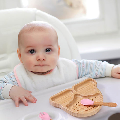 Set Set Bamboo Suction Plate for Baby Kid Toddler Plate Spoon Fork with Removable Silicone Suction All-Natural Baby
