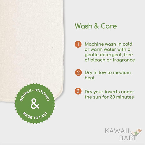 5-Layer, Pack 10 KaWaii Baby Premium Label Cloth Diaper Insert, Washable, Reusable Booster, use with One Size Cloth