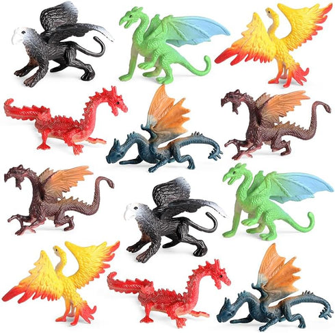 EOIVSH Mini Dragon Toys Figures - 12pcs Ancient Flying Dragon Figurines for Boys