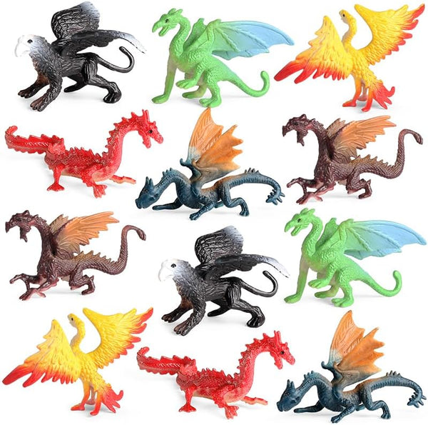 EOIVSH Mini Dragon Toys Figures - 12pcs Ancient Flying Dragon Figurines for Boys