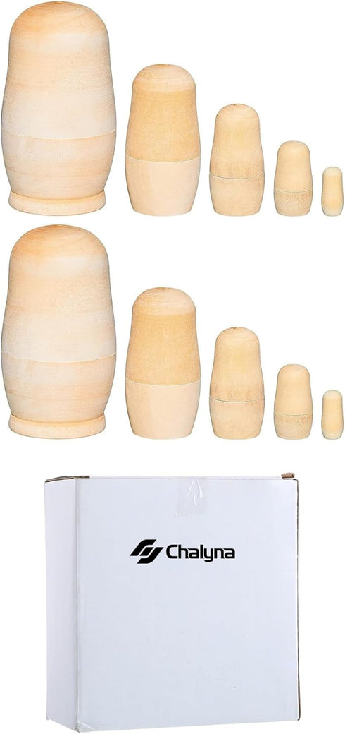 2 Sets Unpainted Nesting Dolls, Create Your Own Christmas Russian Doll Wooden Matryoshka DIY Kit
