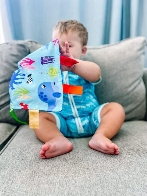 Baby Jack & Co 8x8” Ocean Lovey Tag Toys - Crinkle Toys for Babies, Soft & Safe, BPA Free
