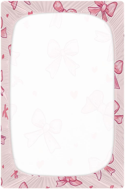 YETTASBIN 27 39 Bow Pink Fitted Crib Sheet for Baby Boys Girls, Extra Soft Breathable Nursery Bedding Sheet