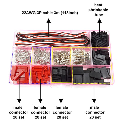 40 Sets Servo Plug Male Female Connector Crimp Pin Cable Kit, Compatible JST SYP Futaba for Hitec Spektrum RC