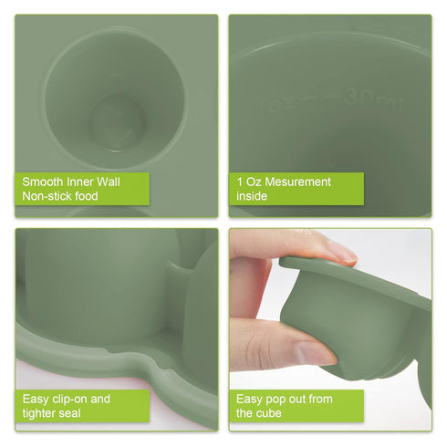Baby Food Storage Container - 1.5oz x 12 Pods Silicone Freezer Tray with Lid for Homemade Baby Food (Green)