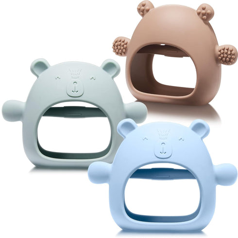 Chumia 3 Pack Baby Teether Toys for Babies 0-6 Months, Silicone Anti Dropping Hand Teether Pacifiers