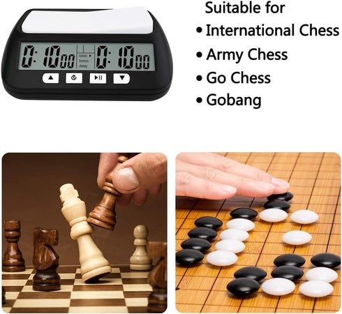 Digital Chess Timer Professional Chess Clock with Alarm, 3-in-1 Portable Timer, 2 AA Battery Included (Black)