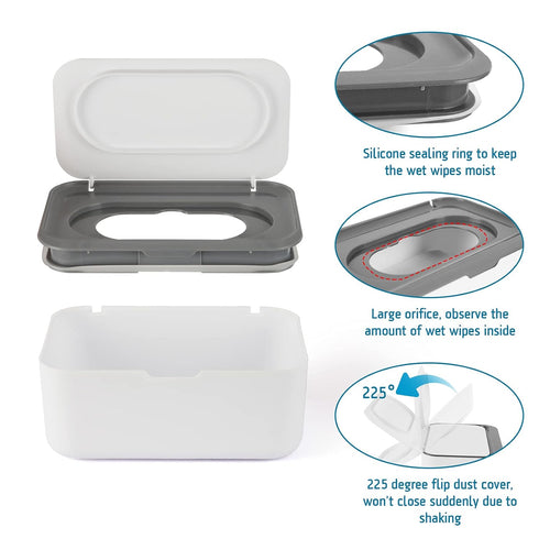 2 Pack Flenpptly Baby Wipes Dispenser, Wipes Case Baby Wipe Holder Keeps Wipes Fresh, Non-Slip, Easy Open & Close (Grey