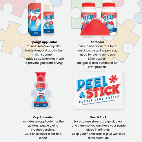 2 Pack, 5 oz MasterPieces Puzzle Glue with Wide Plastic Spreader, Easy to Apply, Dries Quick and Clear, Protects