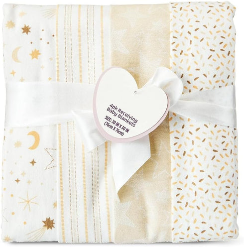 Generic 4 Piece Cotton Flannel Receiving Blankets, Yellow Baby Blankets for Boy and