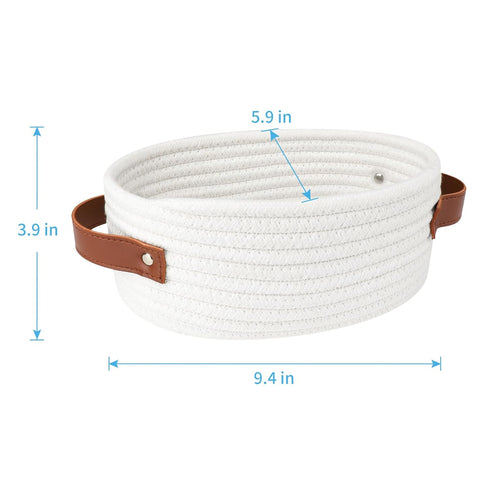 ABenkle Small Woven Basket, Mini Cotton Rope Storage Basket, Oval Decorative Toy Basket for Nursery, 9.4"