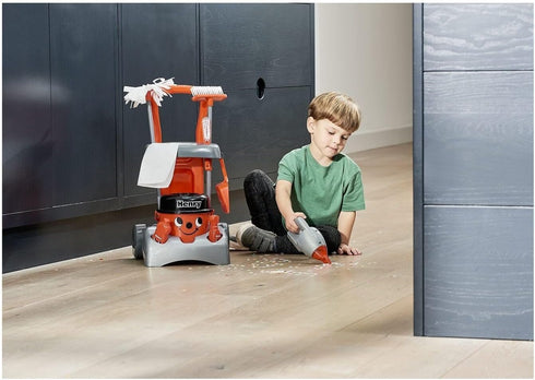 Casdon Henry & Hetty Toys - Deluxe Cleaning Trolley Playset with Working Hand Vacuum for Kids Aged 3+