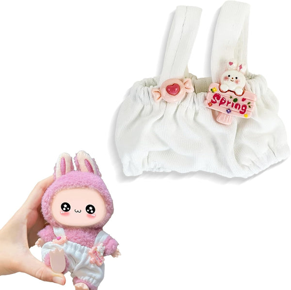 XXEDSPTY Doll Clothes- 17cm Adjustable Overalls & Hat Set, Kawaii Fashion Outfit for