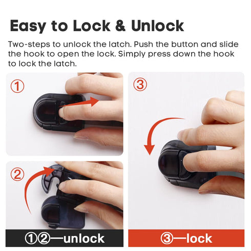 EUDEMON Child Safety Locks 3 Pack, Multi Use Strap Locks for Drawers, Fridges, Toilets, Easy to Install (Clear-Black)