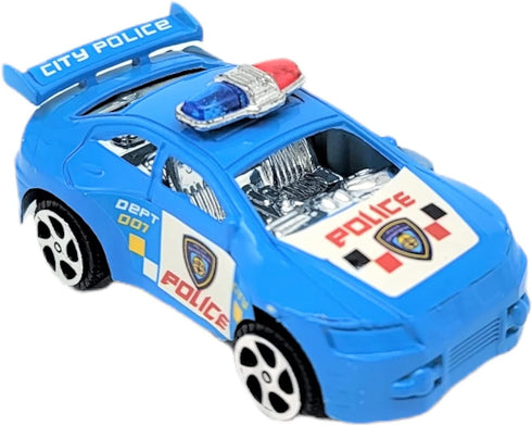 Colorful Mini Police Toy Cars (12 Pack) (3") in Blue, Red, Black, and White, Plastic Winding Pull Back Racers