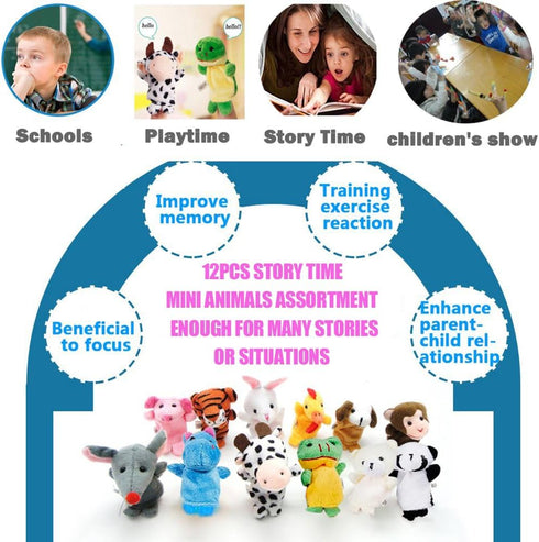 12 Animals Finger Puppets Set - Educational Pretend Play Toys for Kids Ages 3+ Easter Hunt Filler