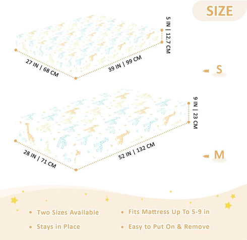 miaozhen 1 Pack 52x28 Cotton Baby Crib Sheets Ultra Soft Blue and Orange Simplified-line Giraffe Playard Mattress