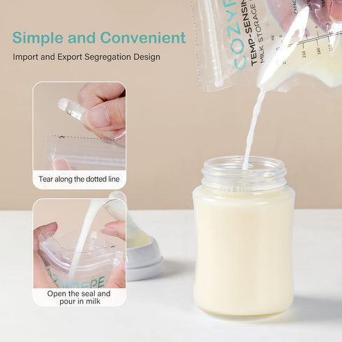 COZYPEPE 100 8Oz Pcs Breastmilk Storage Bags, Breast Milk Storing Bag with Pour Spout, Temperature-Sensing Color Change