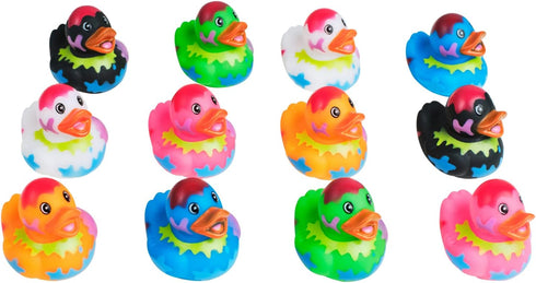 Kicko 12 Assorted Rubber Ducks, 2 Inch Splat Pattern – Jeep Ducks for Kids, Baby Bath Toys, Sensory Play, Stocking