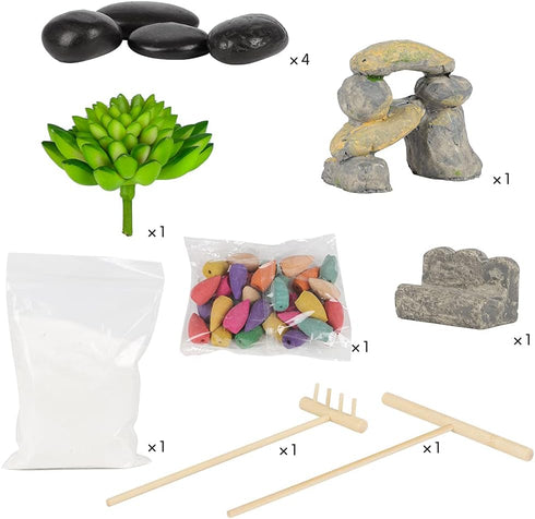 Set 15 of Zen Sand Garden for Desk, DIY Zen Garden Tabletop Rock Figure Lotus Plant Rake Tools Meditation Zen Home