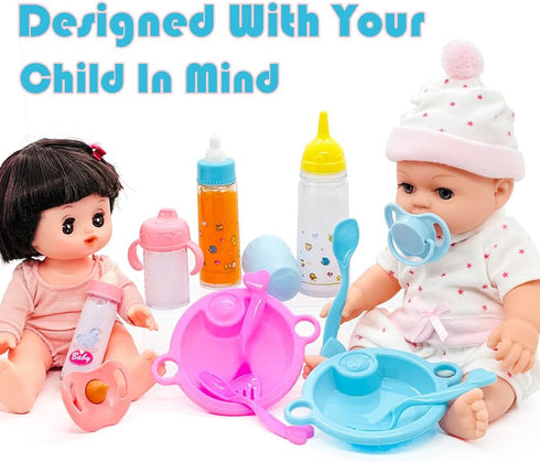 Baby Doll Accessories Magic Bottle Set - Disappearing Milk, Juice Bottles, Sippy Cups, and Pacifiers for Kids