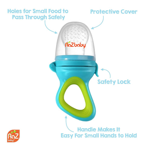 RaZbaby Baby Fruit Feeder Pacifier - Silicone Teething Toy for Infants 6M+, BPA Free, Tan, Add Frozen or Fresh Food