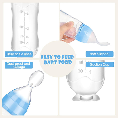 Nuanchu Baby Spoons 2 Pack, Silicone Baby Food Feeder, 3 oz Squeeze Feeding Spoon for Kids Toddlers (Blue)