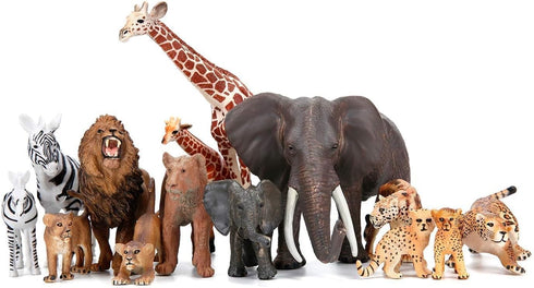 BOLZRA Safari Zoo Animals Figures Toys, 14 Piece Realistic Jungle Animal Figurines, African