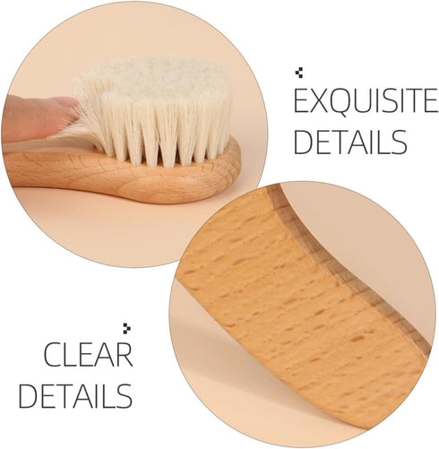 Set Grooming Kit with Soft Wool Scalp Brush and Comb for Newborns and Gentle Hair Care Bath and Massage Tool