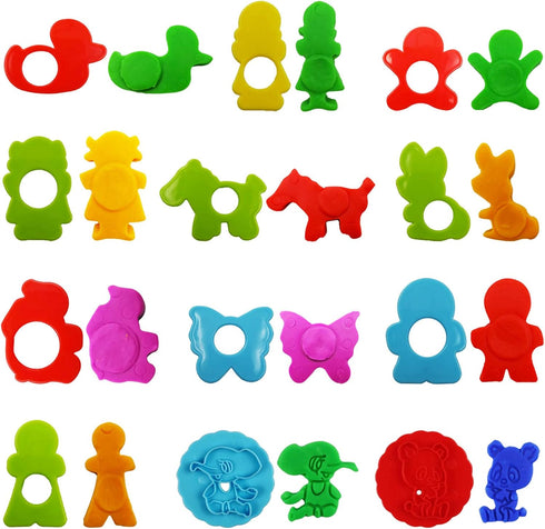 Set 44 FRIMOONY Dough Tools for Kids, Various Plastic Animal Molds, Rolling Pins, for Creative Dough Cutting, Pieces