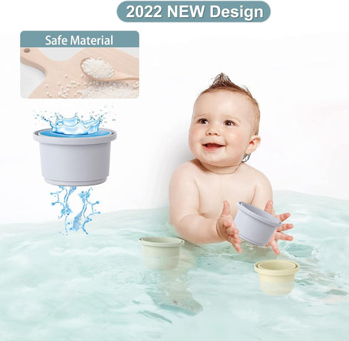 Baby Stacking Cups Bath Toy for Toddlers 1-3, 8 PCS Stackable Nesting Cups for 6-12 Months, Montessori Gift