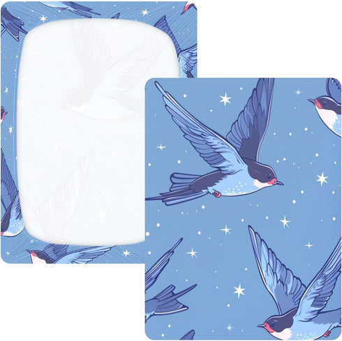 Bseiialft 52 28 Swallows Stars Blue Crib Sheets for Boys Girls Soft and Breathable Cotton Baby Sheets for Standard Crib