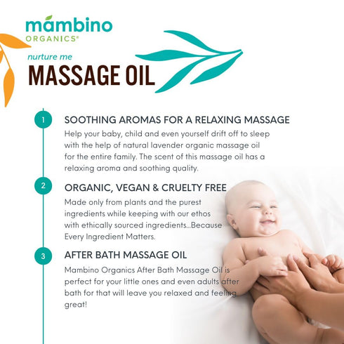 5 oz Mambino Organics Massage Baby Oil Organic, Nourishing with Egyptian Calendula, Chamomile & Lavender Gentle