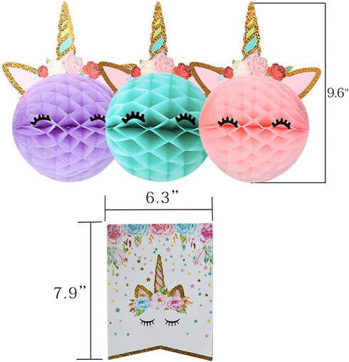 Happy Birthday Banner with Honeycomb Balls for Girls Party Decoration Supplies - Golden Glitter Design