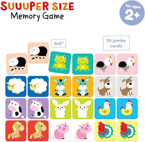 Banana Panda Suuuper Size Memory Matching Kids Game - includes 24 Extra-Large 6” x 6” Cards - Match The Animals or Use as Flashcards - for Toddlers, Boys & Girls, ages 2-4 years