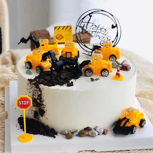 RUIYDZ Construction Cake Topper Large Crane Excavator Traffic Road Sign Cake Toppers Construction Birthday Party