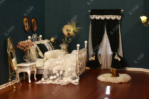 1:12 iLAND Dollhouse Furniture and Accessories on Scale, Miniature Coat Rack & Full Mirror (Golden Color)
