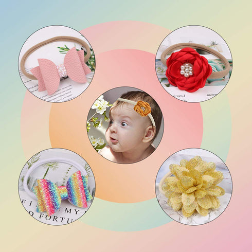 XIMA 40 Pack Nylon Headband, Newborn DIY Soft Elastic Hairbands for Baby Girls, Tan-40pcs