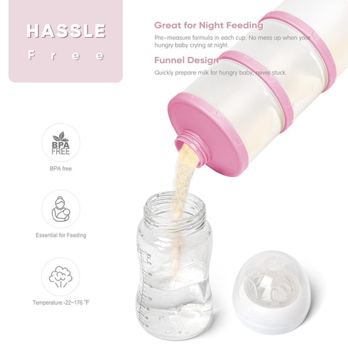 2 Pack, Termichy Stackable Formula Dispenser Portable Milk Powder Container, Baby Pink