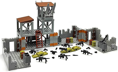 ZHX Set 8 10 12 14 Military Base Building Brick for Army Minifigure War Accessories, Defence Base Guard Tower Guns