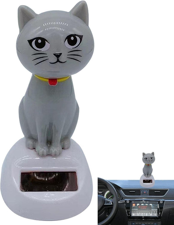 1Pc Gray Cute Solar Powered Dancing Cat Doll, Swinging Toy for Dashboard Office Home Desk Decor