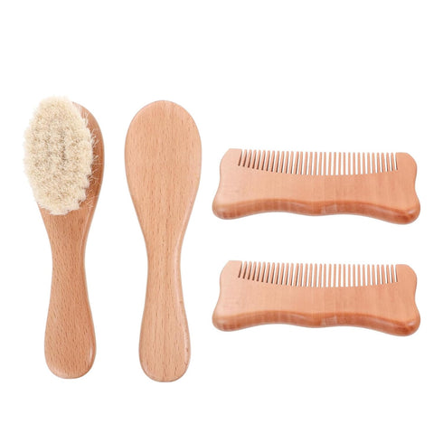 Wooden Comb and Woolen Brush Set for Head Care, Soft Woolen Scalp