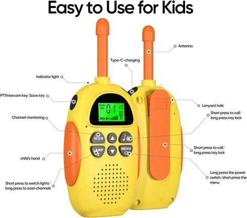 Rechargeable Walkie Talkies for Kids, 2 Pack Long Range 22 Channels 2 Way Radio Birthday Toy Gift for Boys and Girls
