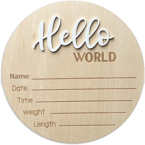 Ycfish Baby Announcement Sign, 5.9 Inch Wooden Hello World Newborn Sign Birth Announcement